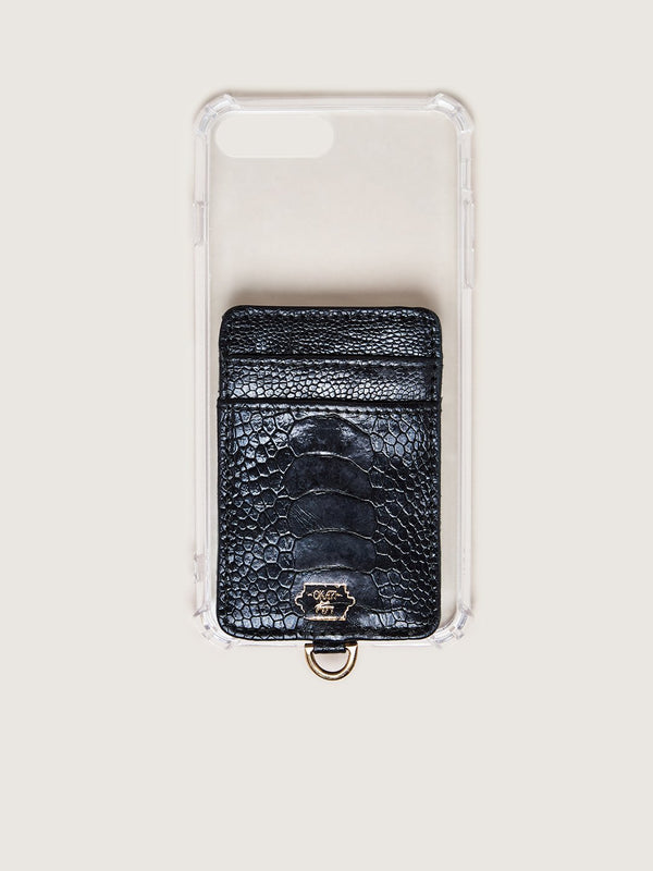 Phone Wallet - Black Ostrich Shin